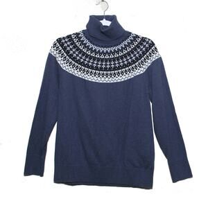 L.L. Bean Fair Isle Cotton Cashmere Turtleneck Sweater Size Large
